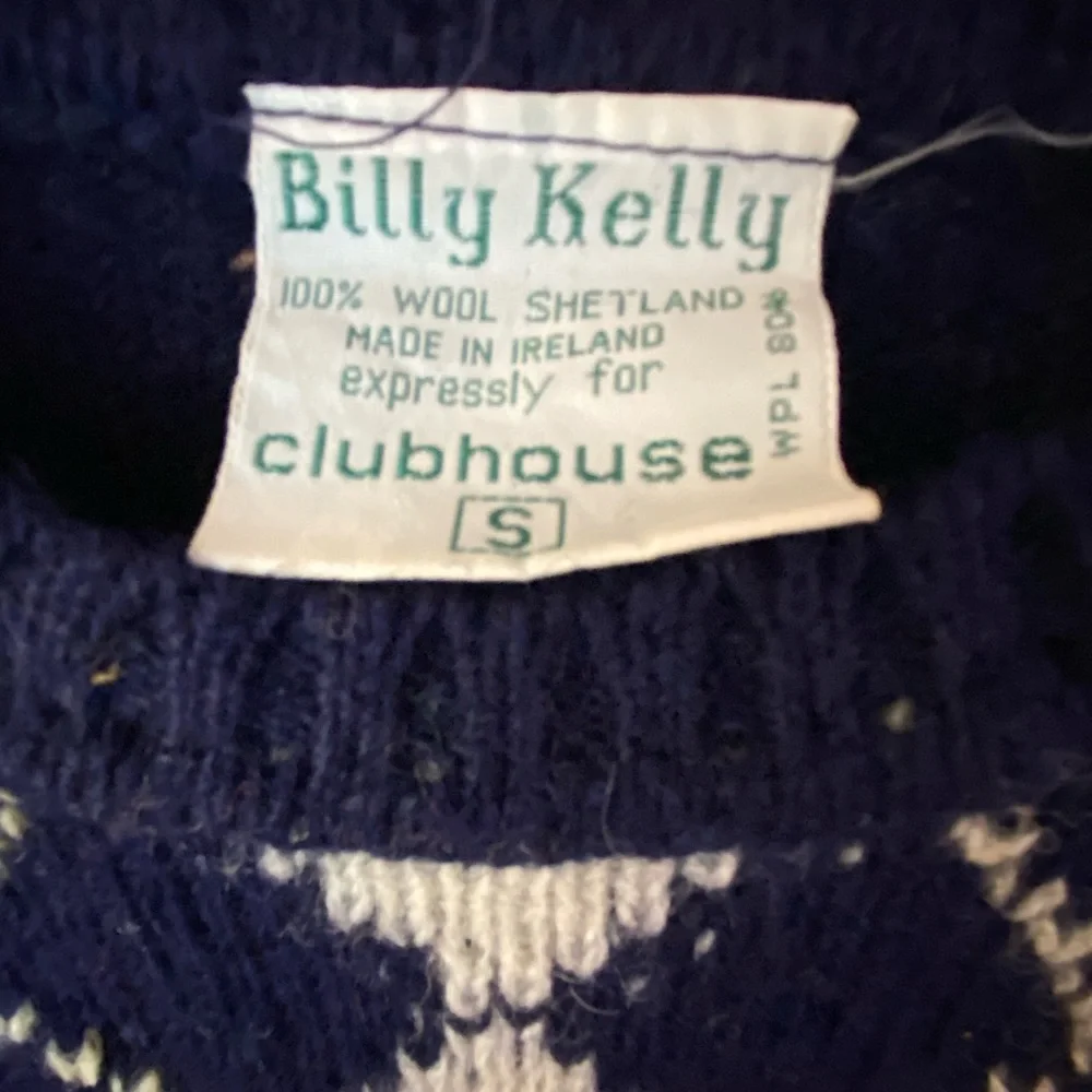 Vintage Billy Kelly 100% Wool Argyle Navy Blue & Maroon Sweater Made in Ireland - Picture 2 of 7